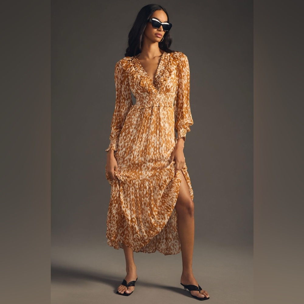 Anthropologie The Odetta Ruffled V-Neck maxi dress XL